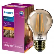 Лампа світлодіодна Philips Classic Gold 5.5 Вт A60 прозора E27 220 В 2500 К