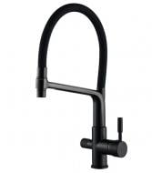 Смеситель для кухни Platinum LN088 под фильтр, с гибким черным гусаком