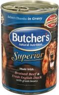 Корм для всех пород Butcher's Superior в соусе с говядиной уткой и зеленым горохом 400 г 52418 400 г