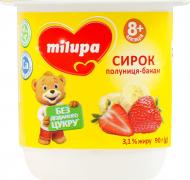 Сирок Milupa 3.1% для дітей від 8міс з біфідобактеріями з наповнювачем Полуниця-банан 90г
