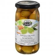 Оливки DELPHI зелені без кісточки з мигдалем 350г скло