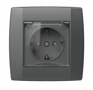 Розетка с заземлением TEM Logiq со шторками с крышкой антрацит VQ11ATXO-U
