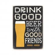 Постер дерев'яний "Drink good beer with good friends. Black" А4 28.5х20 см Wood Posters