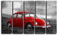 Картина модульная красный VW Beetle 140x89 см Hotel Arizona HD C-5-VINTAGE CAR-35x55-RED