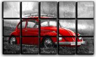 Картина модульная красный VW Beetle 127x77 см Hotel Arizona HD C-15-VINTAGE CAR-30x50-RED