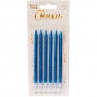 Свечи для торта з подставками 12 см глитер синий Party Хата 6 шт.