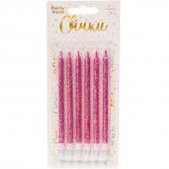 Свечи для торта с подставками 12 см глитер розовый Party Хата 6 шт.