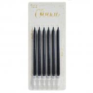 Свеча для торта с подставками 12 см глитер черный Party Хата 6 шт.