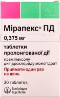 Мірапекс ПД прол./д. по 0.375 мг №30 (10х3) таблетки
