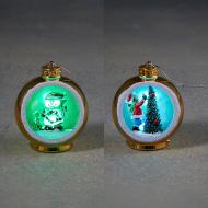 Шар Edelman Санта/Снеговик, золотой, мультиколор, 2 ассорти, LED, IP20, ПВХ/ПЭ, с таймером, на батарейках 8×6,5 см 1175082