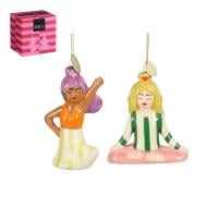 Декорация рождественская Edelman «Девочка», оранжевая/зелёная, 2 шт, доломит, 10×9×10 см 1178594