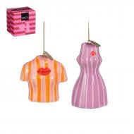 Декорація різдвяна Edelman "Сукня та футболка", фіолетова/помаранчева, 2 шт, доломіт, 10×9×10 см 1178595