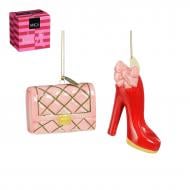 Декорація різдвяна Edelman "Гаманець та туфелька", рожева/червона, 2 шт, доломіт, 10×9×10 см 1178596