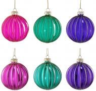 Декорация новогодняя Edelman Стеклянный шар, зелёно-фиолетовый-фуксия, 6 ассорти, стекло, диам. 8 см