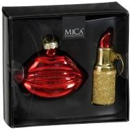 Декорация новогодняя Edelman Украшение «Помада и губы», красные, 2 шт, стекло, 13,5×12,5×6 см