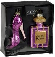 Декорация новогодняя Edelman Украшение «Флакон духов и туфелька», розовое, 2 шт, стекло, 13,5×12,5×6 см