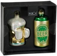 Декорация новогодняя Edelman Украшение «Пиво», золотое, 2 шт, стекло, 13,5×12,5×6 см