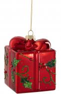 Декорация новогодняя Edelman Украшение «Подарок», красный, стекло, 8×8×9,5 см