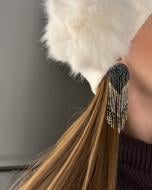 Сережки-пусети Svitla бахрома чорні з бісеру в подарунковій упаковці