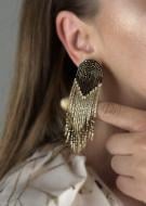 Сережки-пусети Svitla бахрома шоколадні з бісеру в подарунковій упаковці