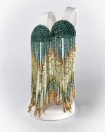 Сережки-пусети Svitla бахрома смарагдові з бісеру в подарунковій упаковці