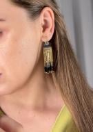 Сережки-пусети Svitla бахрома чорні зі шпінеллю та ланцюжками
