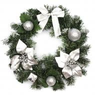 Вінок новорічний з декором срібного кольору, 30 см 930074 930074 Вінок новорічний з декором срібного кольору, 30 см 930074 930074