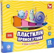 Пластилін восковий прямокутний 12 кольорів Школярик