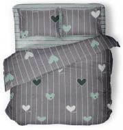 Комплект постільної білизни Green hearts 1,5 сірий із зеленим La Nuit