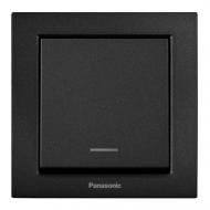 Выключатель пластик одноклавишный Panasonic Karre Plus 55 с подсветкой черный WDTC90022BL-UA1