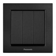 Выключатель пластик трехклавишный Panasonic Karre Plus 55 без подсветки черный WDTC90152BL-UA1