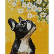 Алмазная мозаика Бульдог и цветы 40x50 см Santi