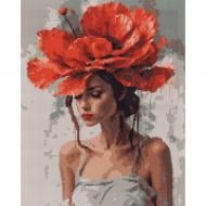 Алмазная мозаика Девушка с красным цветком 40x50 см Santi