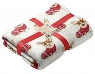 Плед флісовий New Year's Corgi 160x200 см бежевий із червоним La Nuit