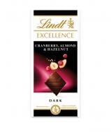 Шоколад LINDT Excellence чорний з мигдалем, фундуком та журавлиною