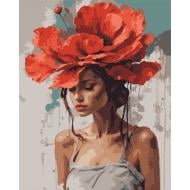 Картина за номерами Дівчина з червоною квіткою 40 х 50 см Santi