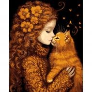 Картина по номерам Девочка и котенок 40 х 50 см Santi