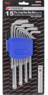Набір ключів Torx Forsage Г-подібних довгих 15 предметів з отвором F-5151LT Набір ключів Torx Forsage Г-подібних довгих 15 предметів з отвором F-5151LT