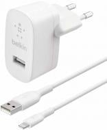 Зарядний пристрій Belkin 12W USB-A 2.4A, Lightning 1m, white (WCA002vf1MWH)