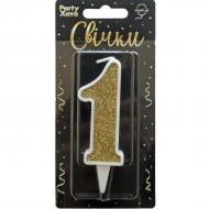 Свеча для торта "1" глиттер золото Party Хата