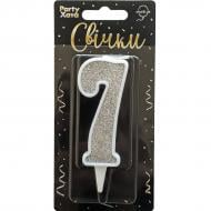 Свеча для торта "7" глиттер серебро Party Хата