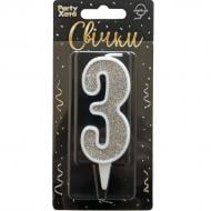 Свеча для торта "3" глиттер серебро Party Хата