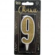 Свічка для торта "9" глітер золото Party Хата