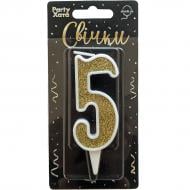 Свечи для торта "5" глиттер золото Party Хата