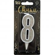 Свеча для торта "8" глиттер серебро Party Хата