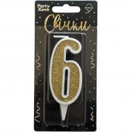 Свеча для торта "6" глиттер золото Party Хата