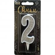Свеча для торта "2" глиттер серебро Party Хата