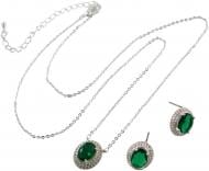 Набор бижутерии Sensio серьги и цепочка с подвесом Emerald Charm серебряный