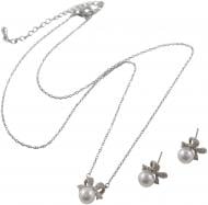 Набор бижутерии Sensio серьги и цепочка с подвесом Pearl Ribbon серебряный