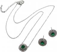 Набор бижутерии Sensio серьги и цепочка с подвесом Emerald Star серебряный